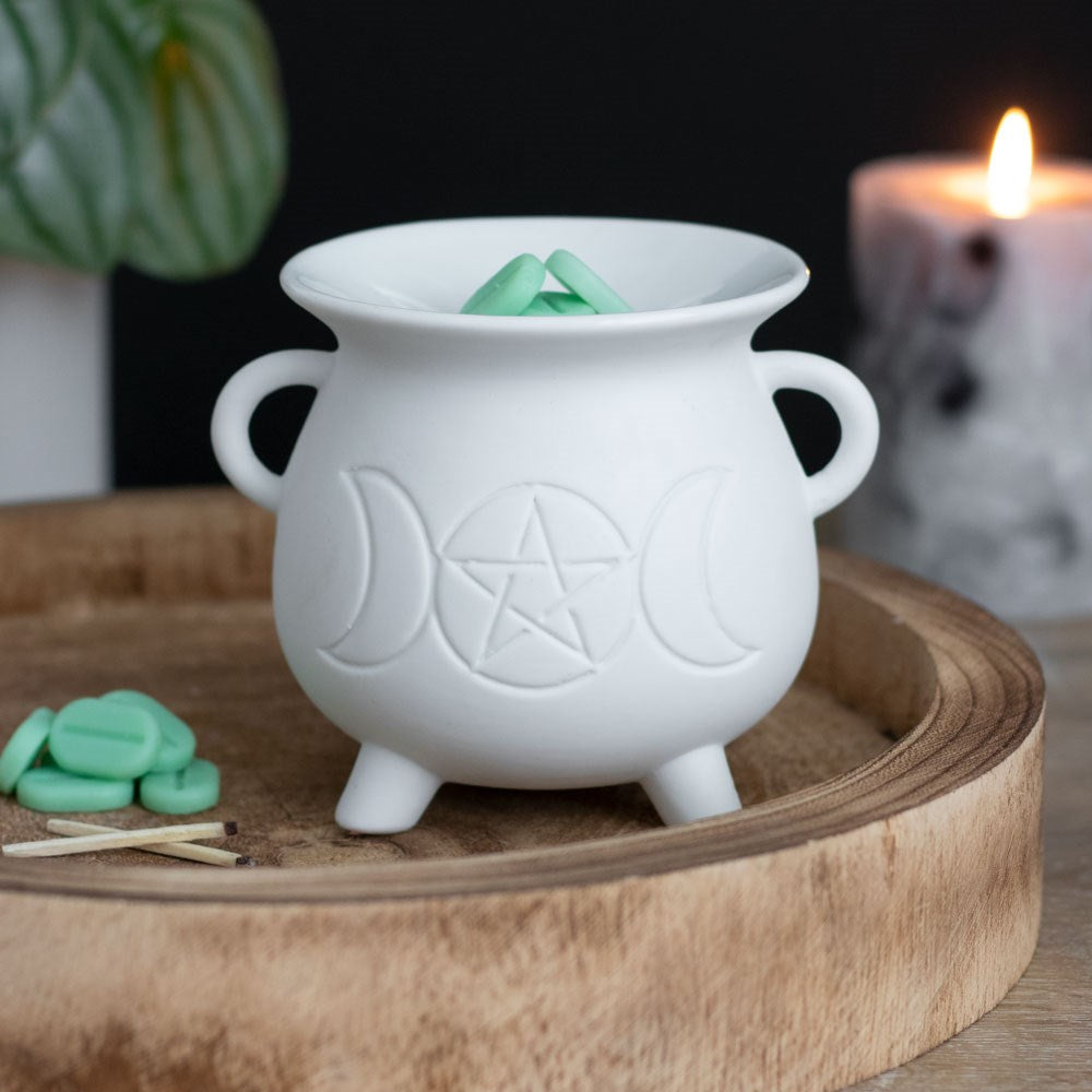 White Triple Moon Cauldron Wax Warmer