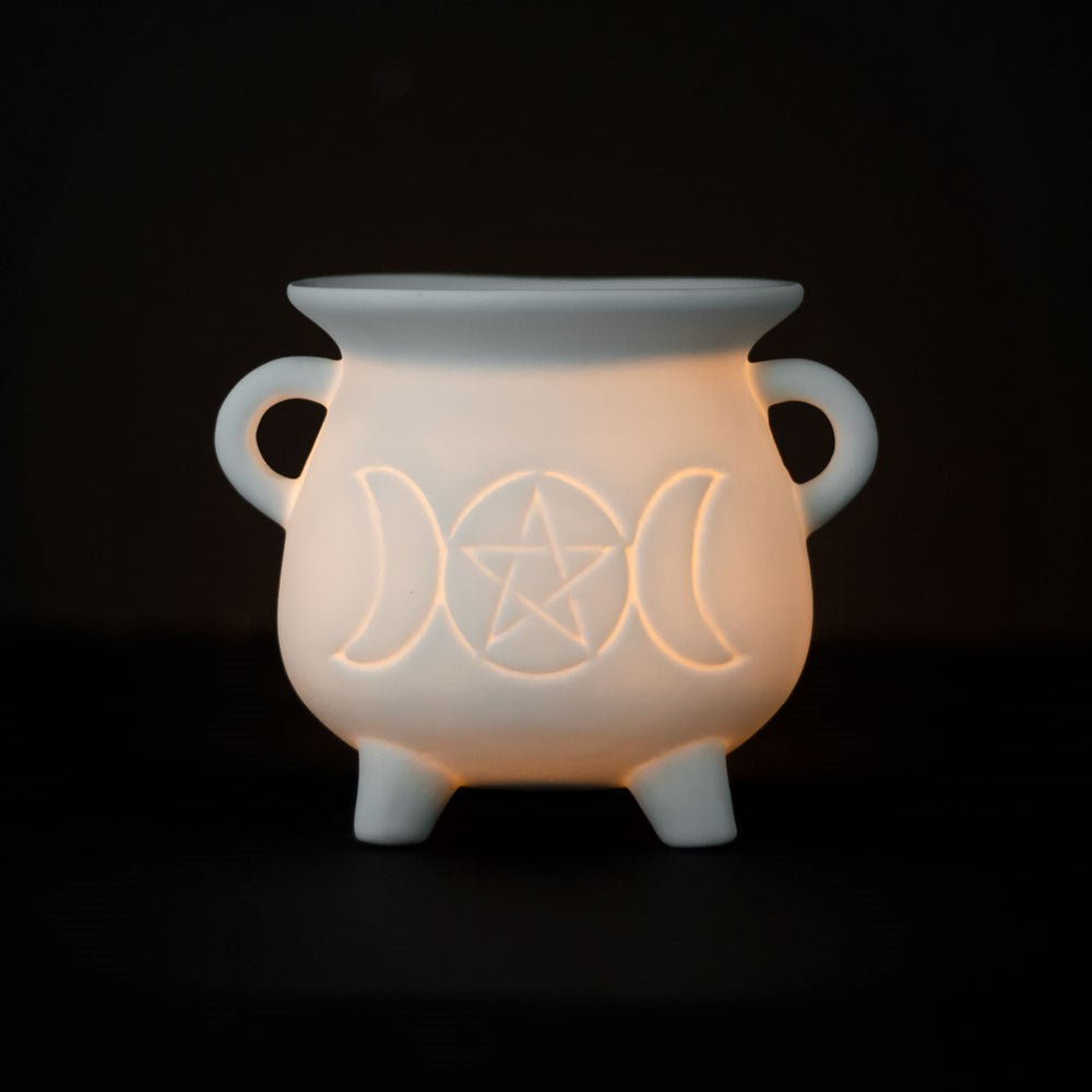 White Triple Moon Cauldron Wax Warmer